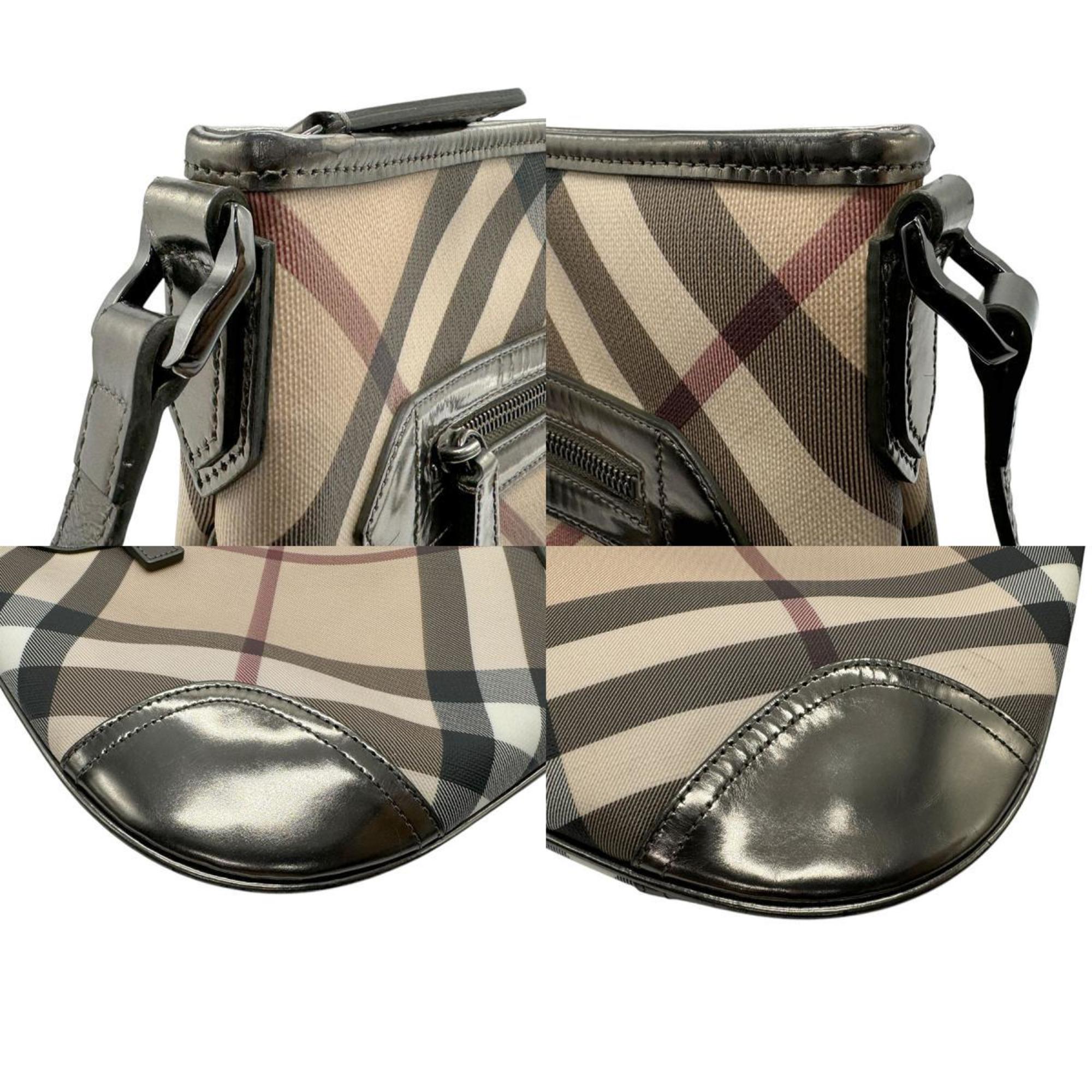 Burberry shoulder bag, coated canvas, leather, beige x metallic khaki, women's b0120