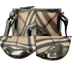 Burberry shoulder bag, coated canvas, leather, beige x metallic khaki, women's b0120