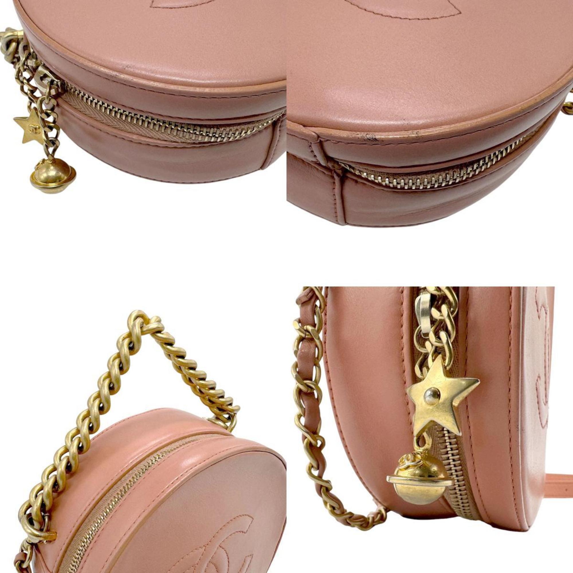 CHANEL Shoulder Bag Leather Coral Pink Women's z2750