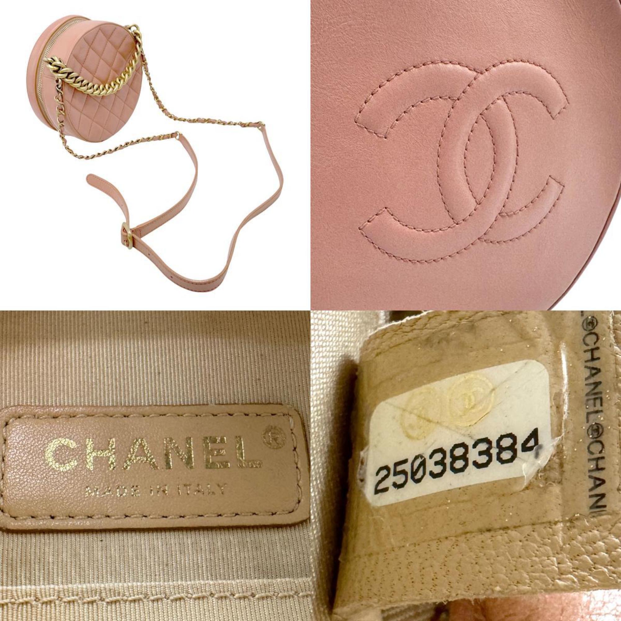 CHANEL Shoulder Bag Leather Coral Pink Women's z2750