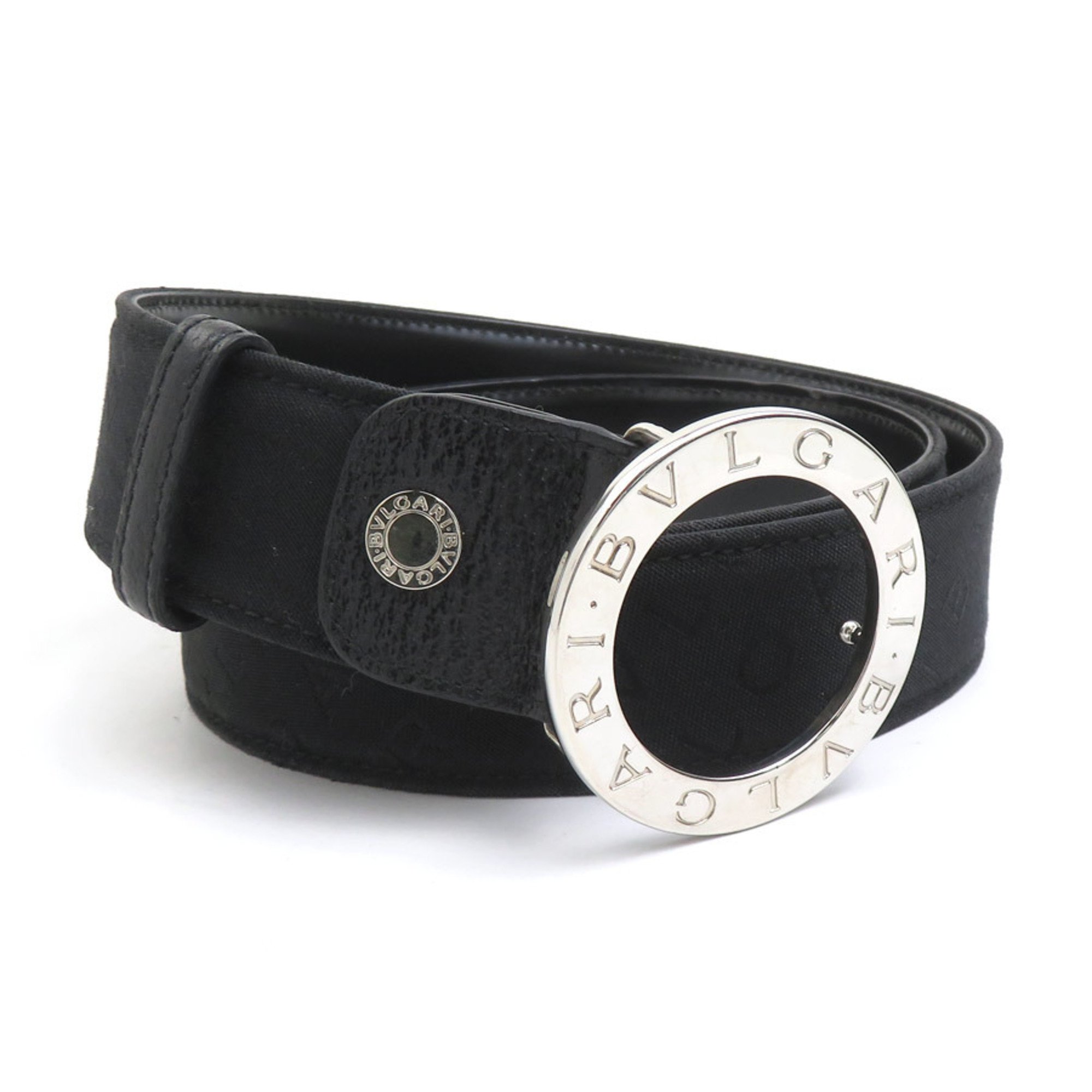 BVLGARI Belt Canvas Leather Black Men's 55777k