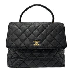 CHANEL handbag Kelly type caviar skin leather black gold ladies z2744