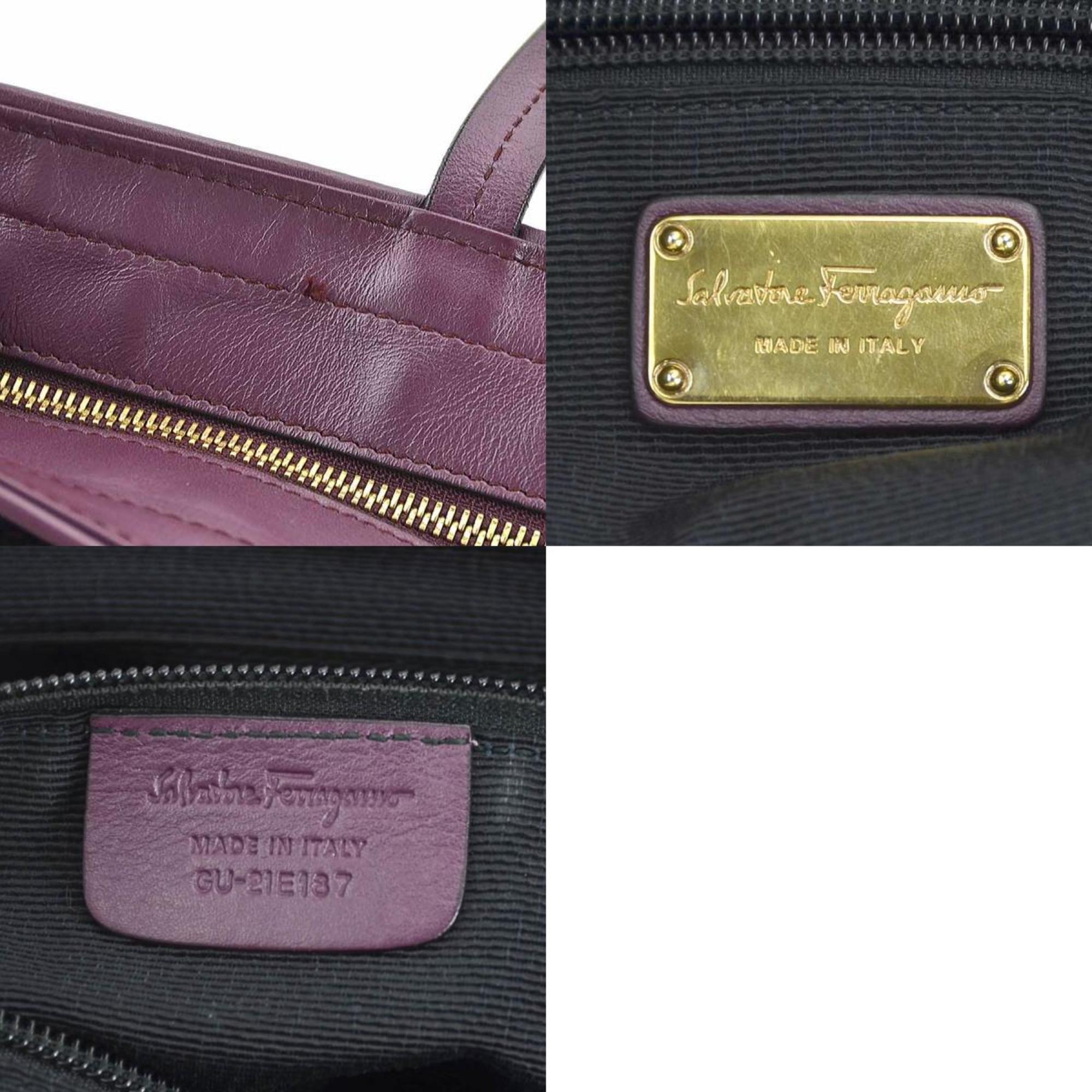 Salvatore Ferragamo handbag tote bag Gancini nylon leather dark purple multicolor gold women's e59511a