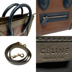 CELINE Handbag Shoulder Bag Luggage Nano Shopper Leather Brown x Navy Khaki Women's z2784