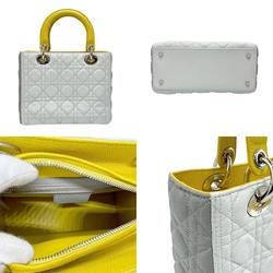 Christian Dior handbag shoulder bag Lady leather light blue gray yellow silver women's z2789