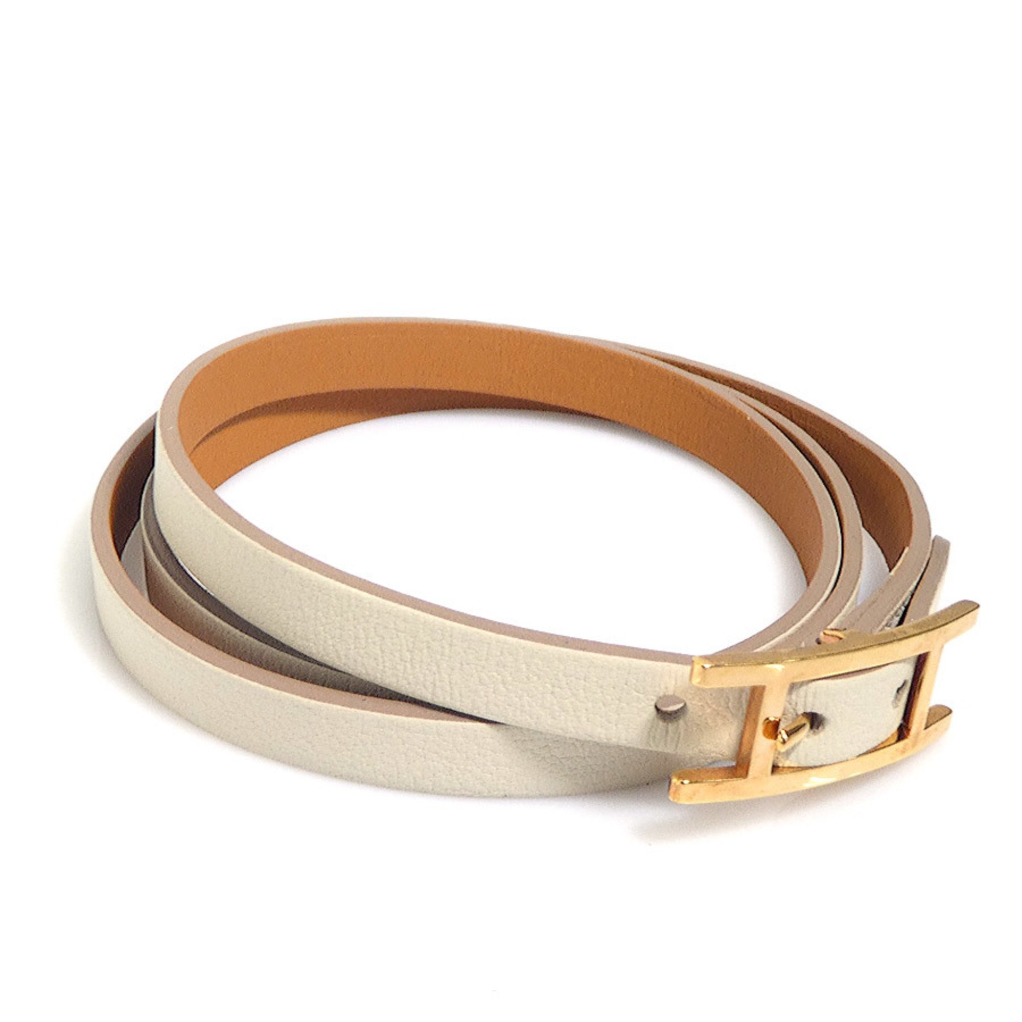 Hermes HERMES bracelet API leather metal white beige gold men's women's e59528g