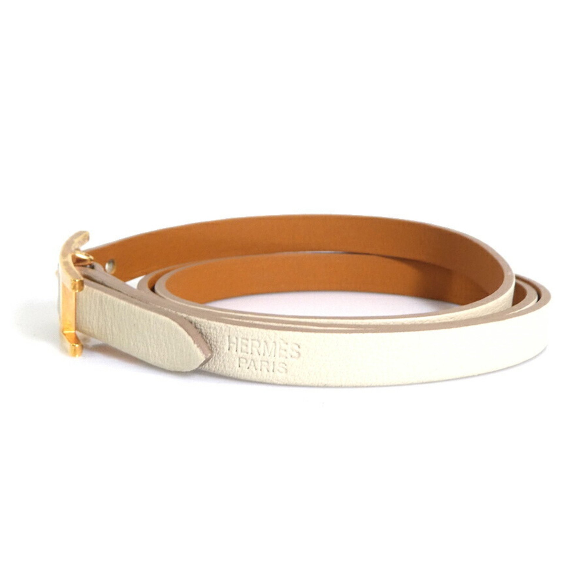 Hermes HERMES bracelet API leather metal white beige gold men's women's e59528g