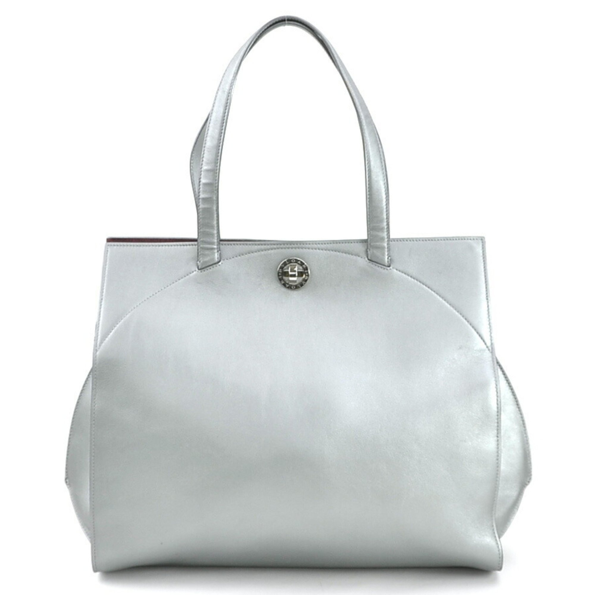 BVLGARI handbag leather silver ladies r10225a