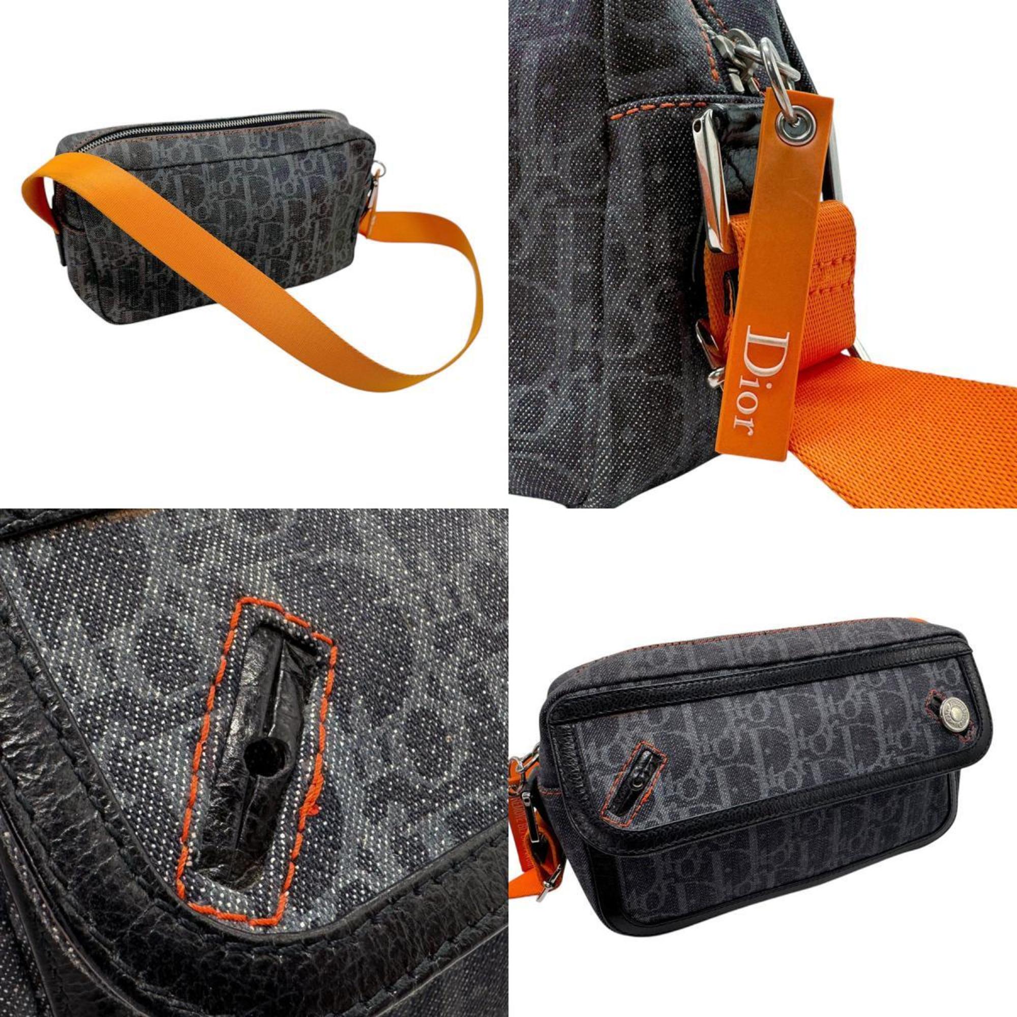 Christian Dior Shoulder Bag Flight Line Denim Navy x Orange Women's b0112