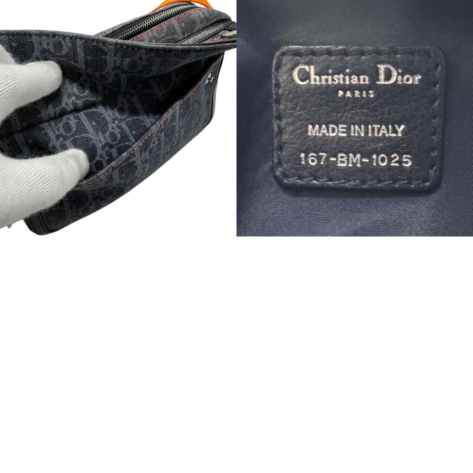 Christian Dior Shoulder Bag Flight Line Denim Navy x Orange Women's b0112