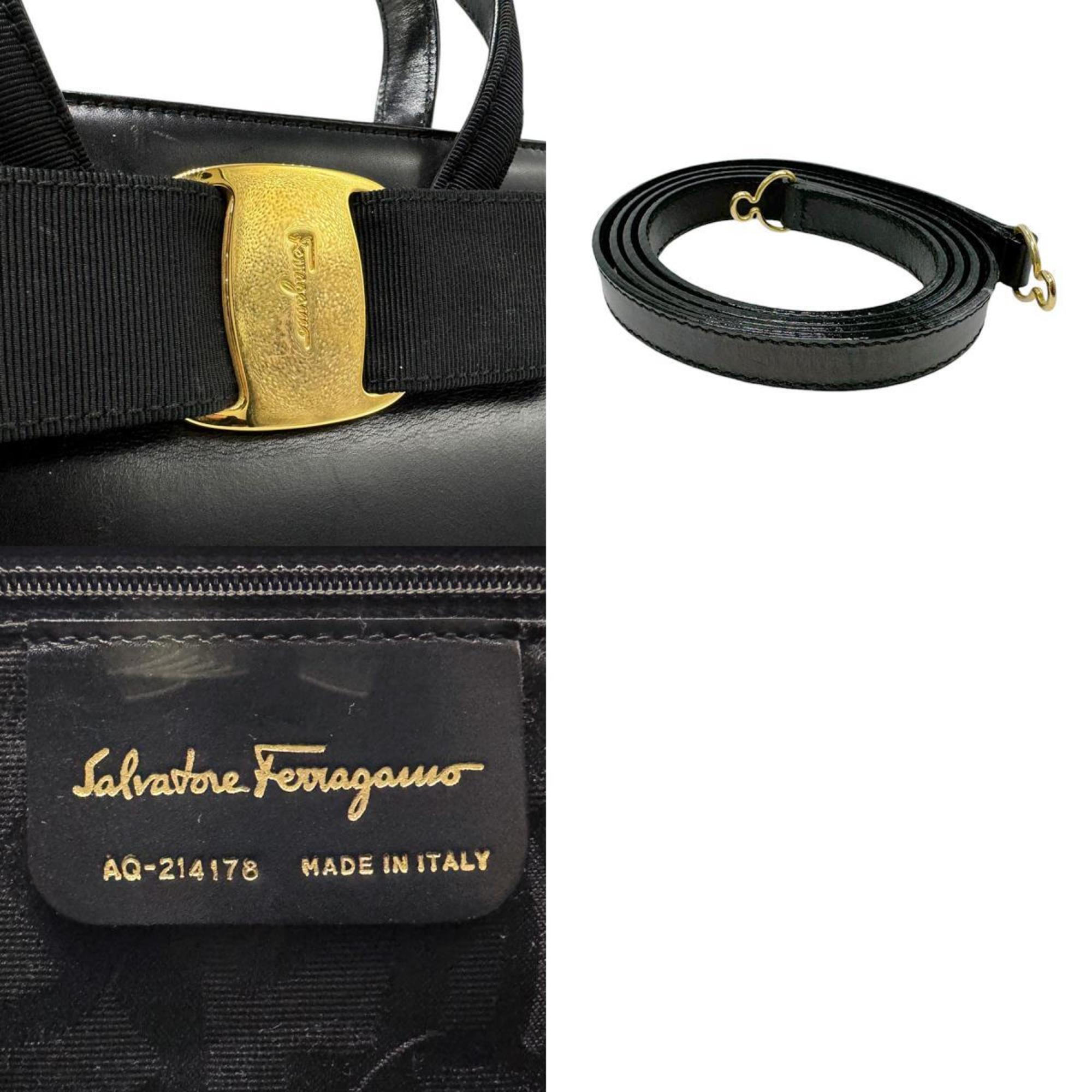 Salvatore Ferragamo handbag shoulder bag Vara ribbon leather black ladies n0707