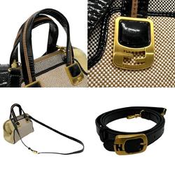 FENDI Handbag Shoulder Bag Canvas Enamel Black x Brown Yellow Women's 8BL117-GOW n0714