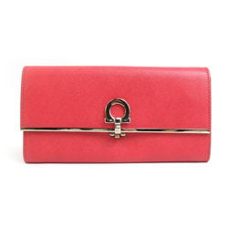 Salvatore Ferragamo Long Wallet Gancini Leather Metal Red Pink Silver Women's e59520f