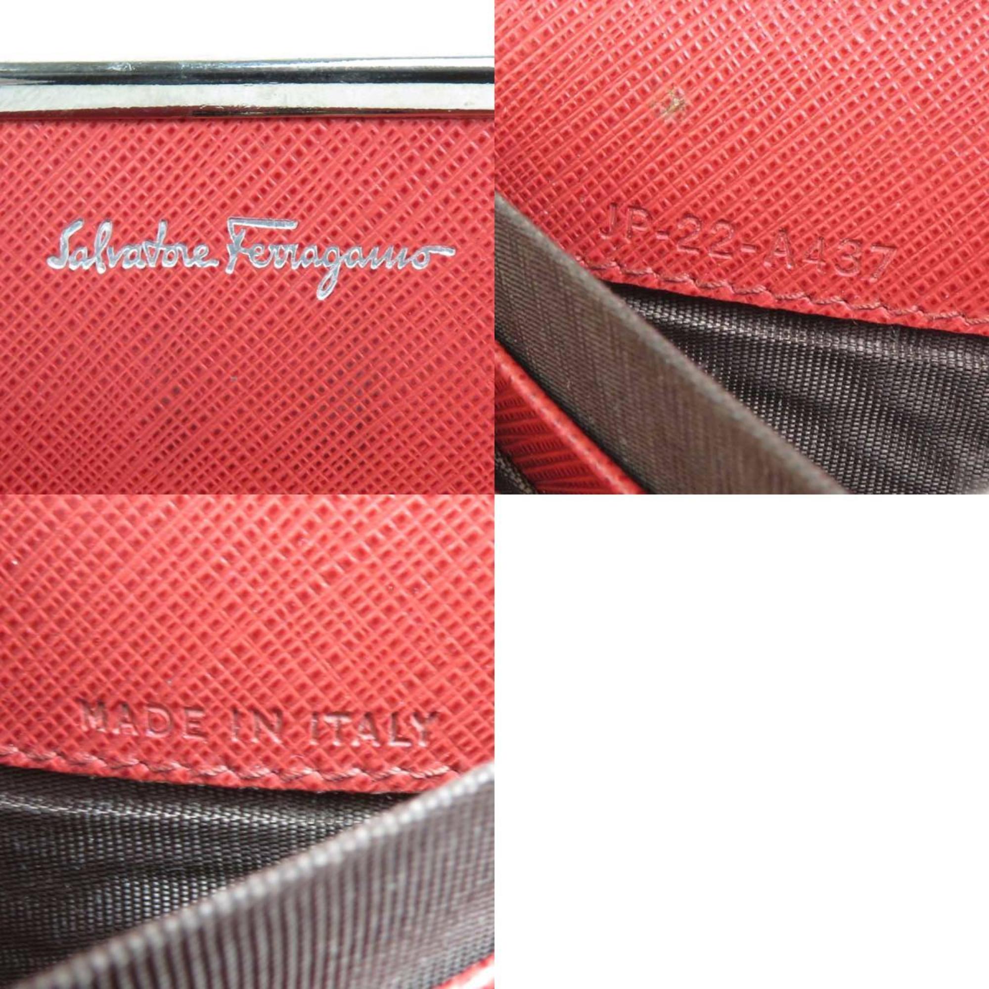 Salvatore Ferragamo Long Wallet Gancini Leather Metal Red Pink Silver Women's e59520f