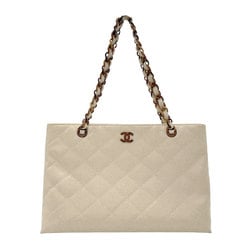 CHANEL Handbag Wood Caviar Skin Leather Light Beige Women's n0718