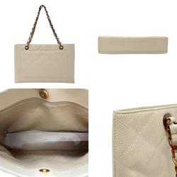 CHANEL Handbag Wood Caviar Skin Leather Light Beige Women's n0718