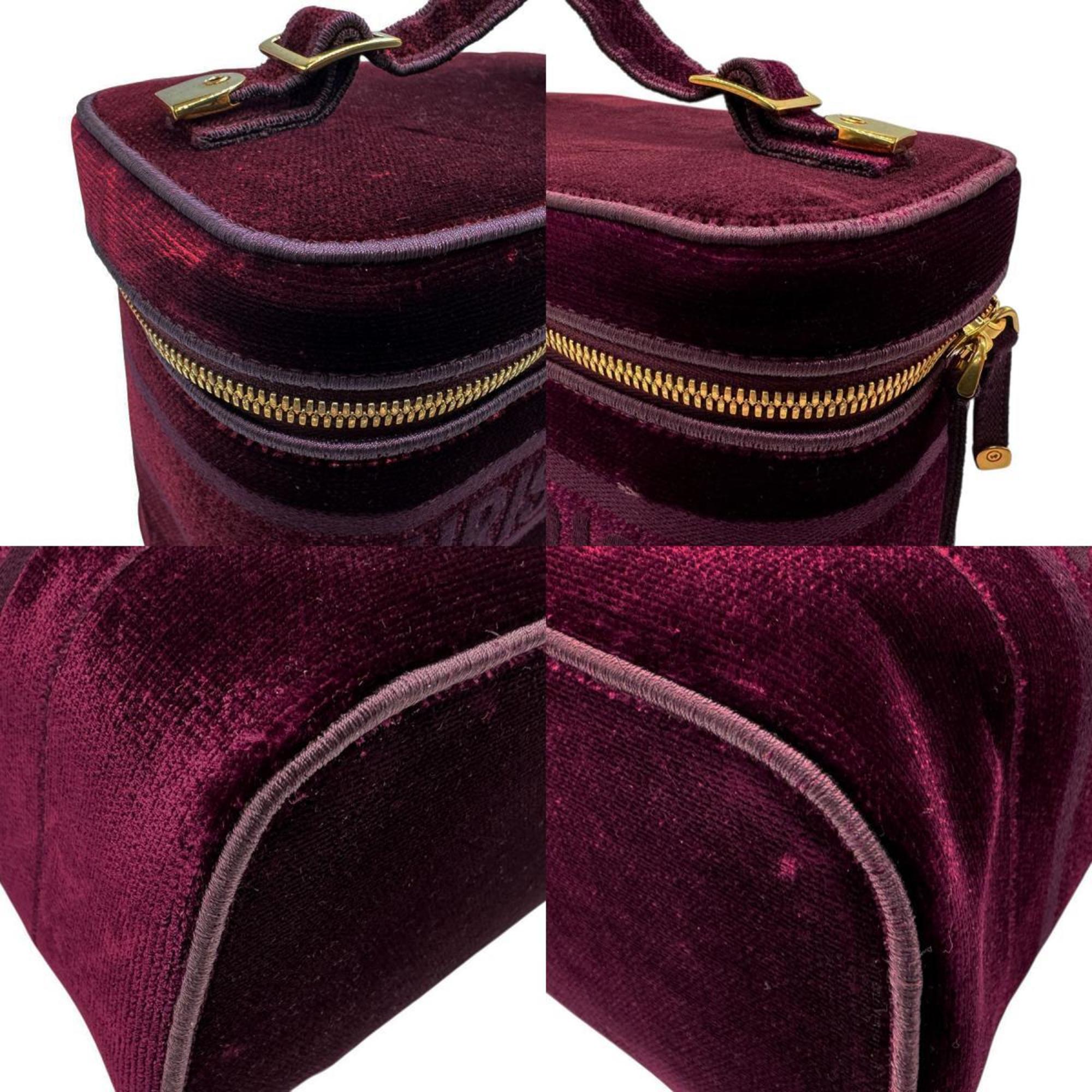 Christian Dior handbag vanity bag velour wine red women's z2778