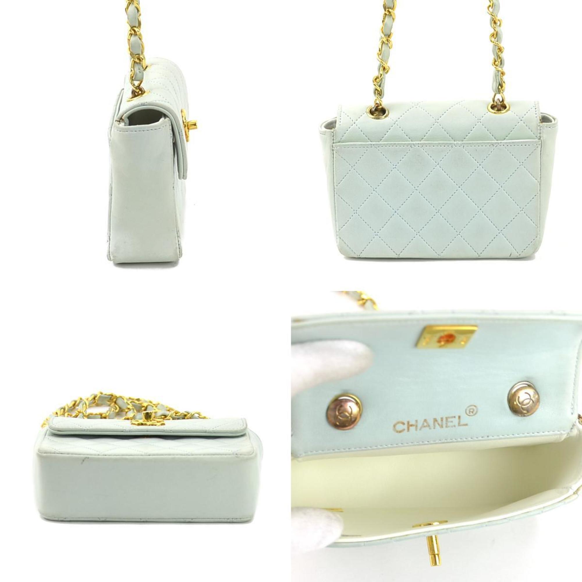 CHANEL Shoulder Bag Matelasse Leather Light Blue Gold Women's e59515a