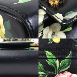 Dolce & Gabbana Shoulder Bag Flower Leather Black Multicolor Gold Women's e59516g