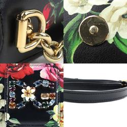 Dolce & Gabbana Shoulder Bag Flower Leather Black Multicolor Gold Women's e59516g