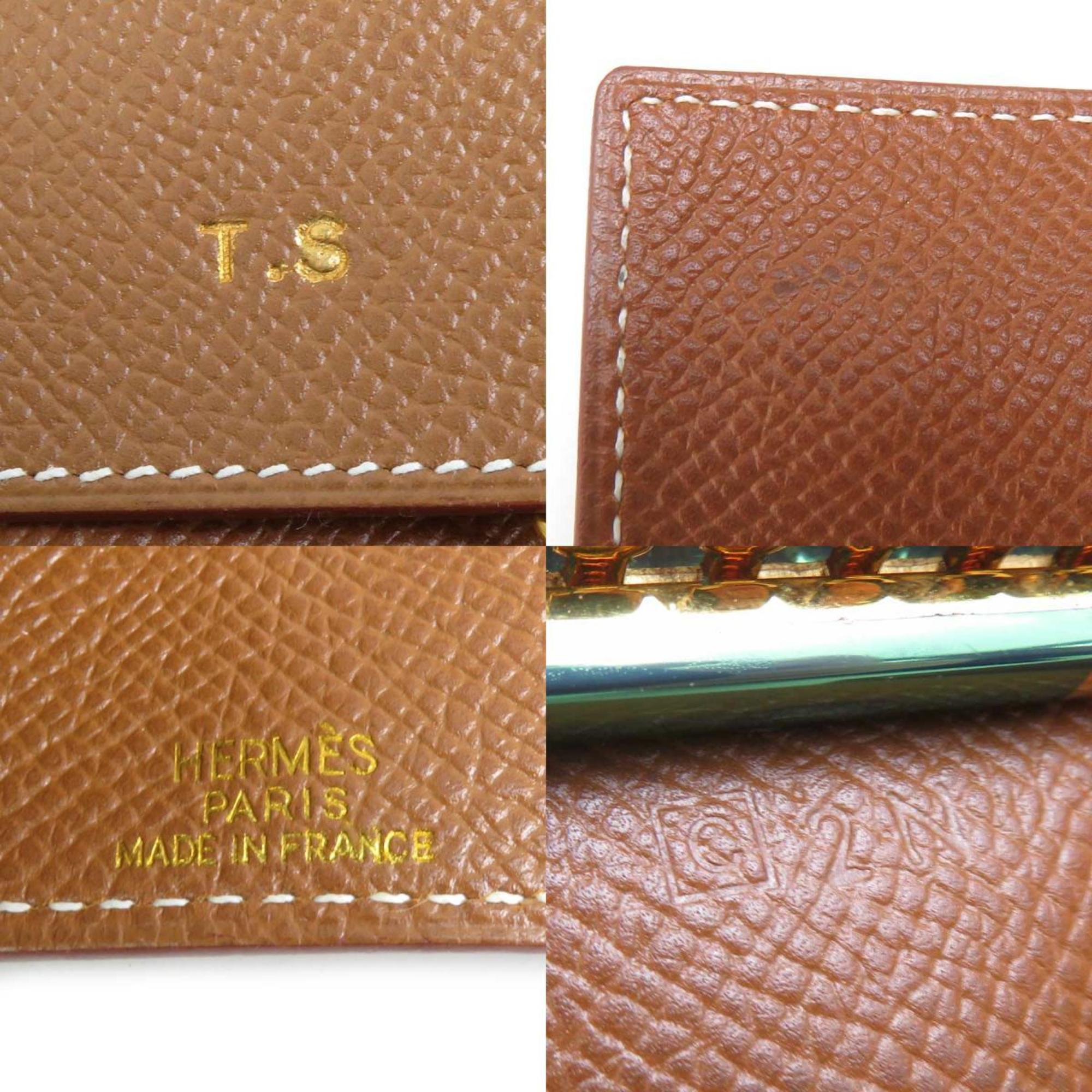 Hermes HERMES key case Serie leather metal brown gold men women e59519a