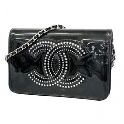 Chanel Shoulder Wallet Patent Leather Black Women's