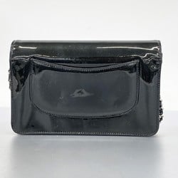 Chanel Shoulder Wallet Patent Leather Black Women's