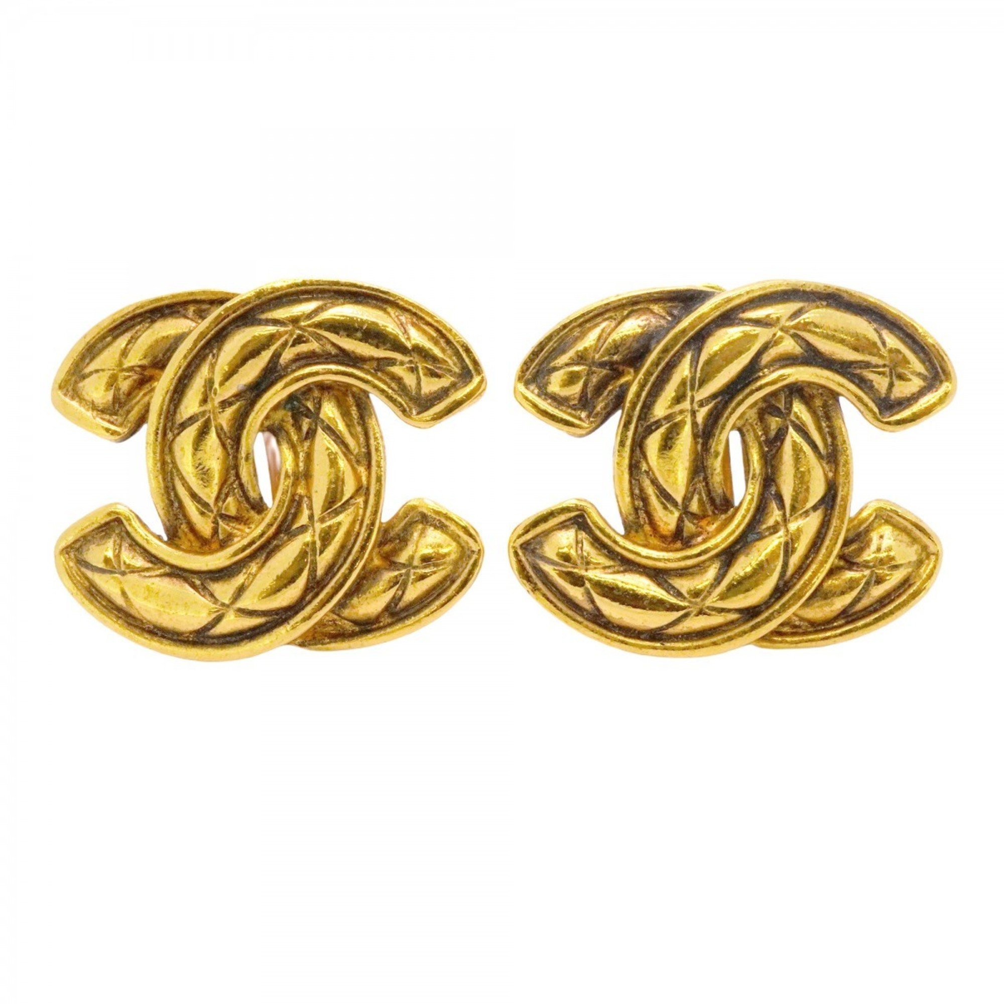 Chanel Earrings Coco Mark Matelasse GP Plated Gold Ladies