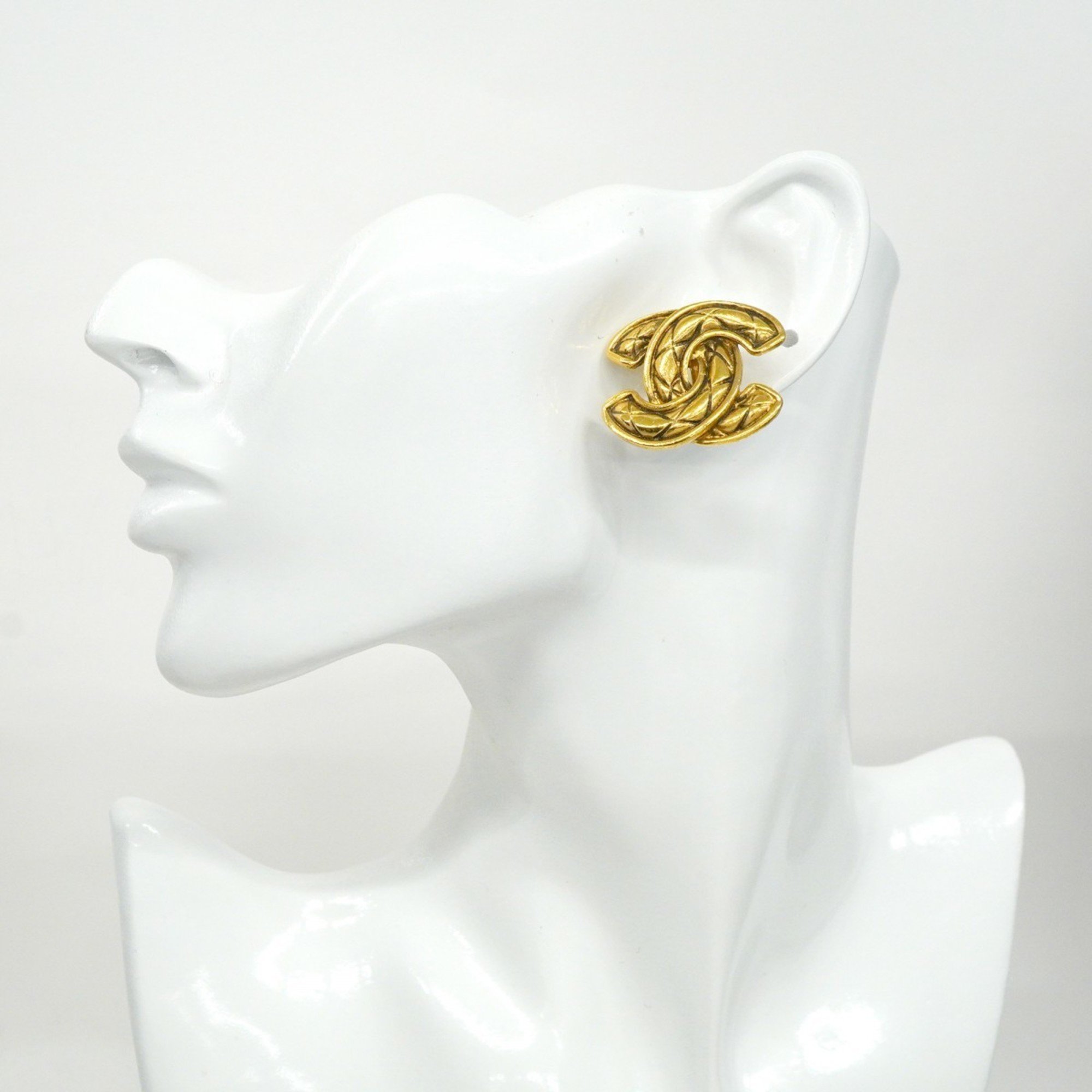 Chanel Earrings Coco Mark Matelasse GP Plated Gold Ladies