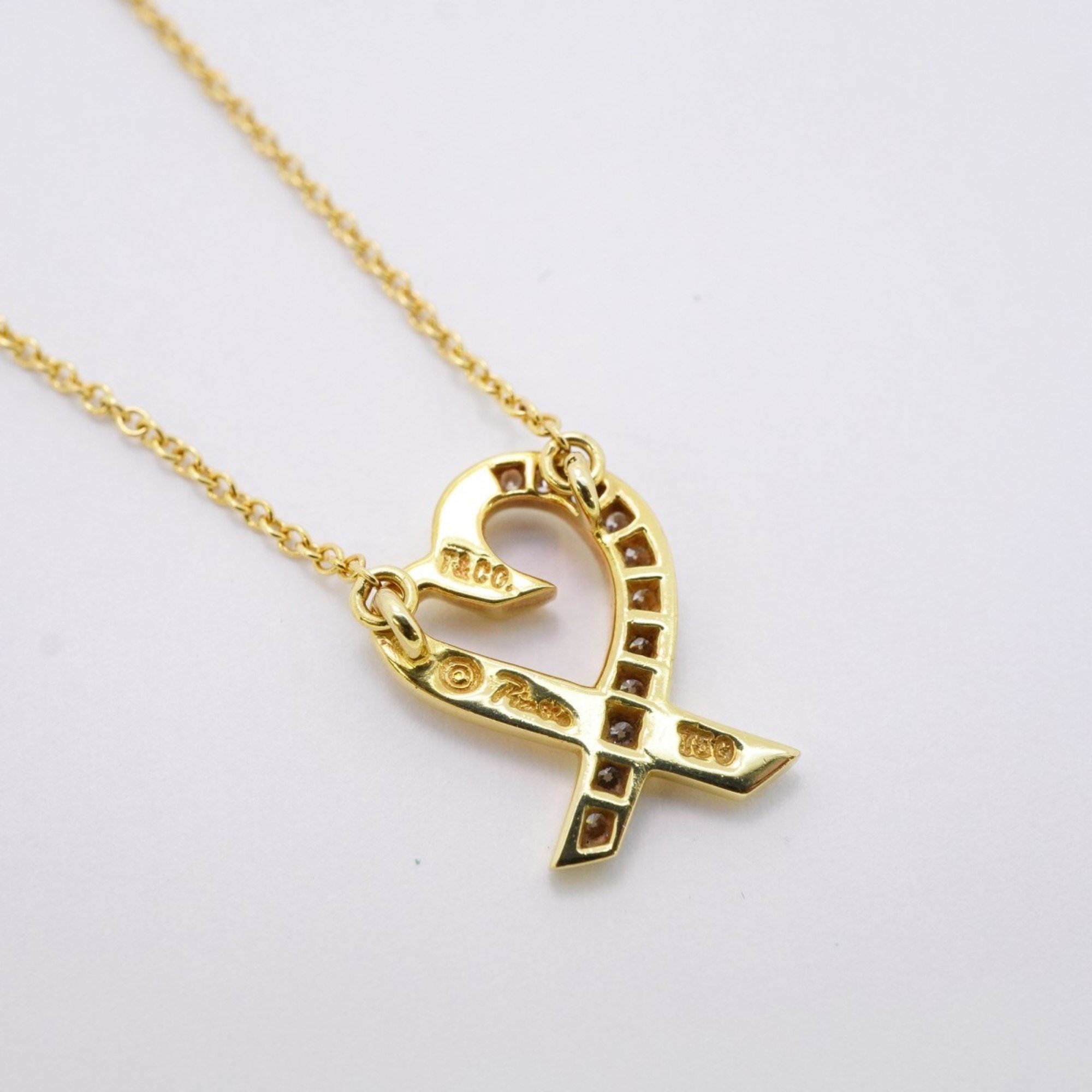 Tiffany Necklace Loving Heart Diamond K18YG Yellow Gold Ladies