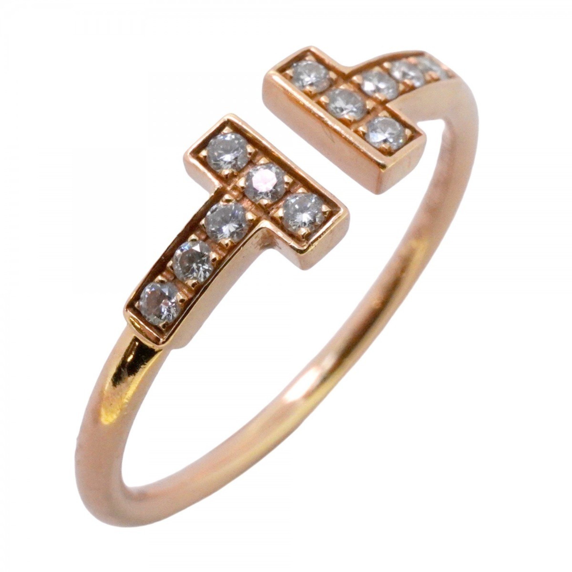 Tiffany Ring T Wire Diamond K18PG Pink Gold Size 15 Ladies