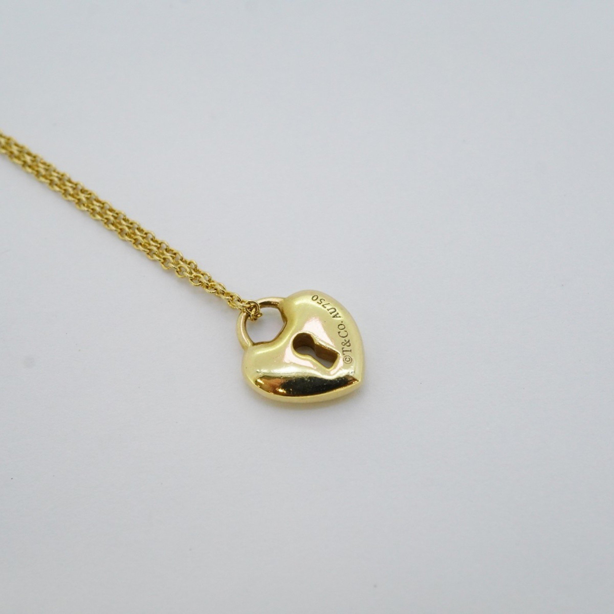 Tiffany Necklace Heart Lock K18YG Yellow Gold Ladies