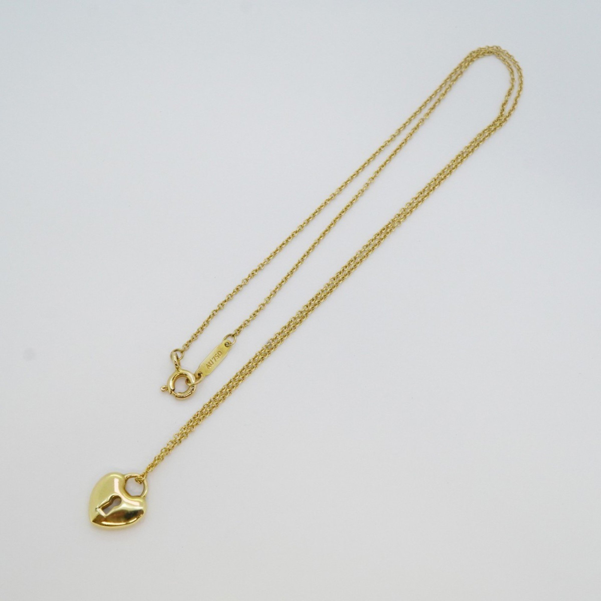 Tiffany Necklace Heart Lock K18YG Yellow Gold Ladies