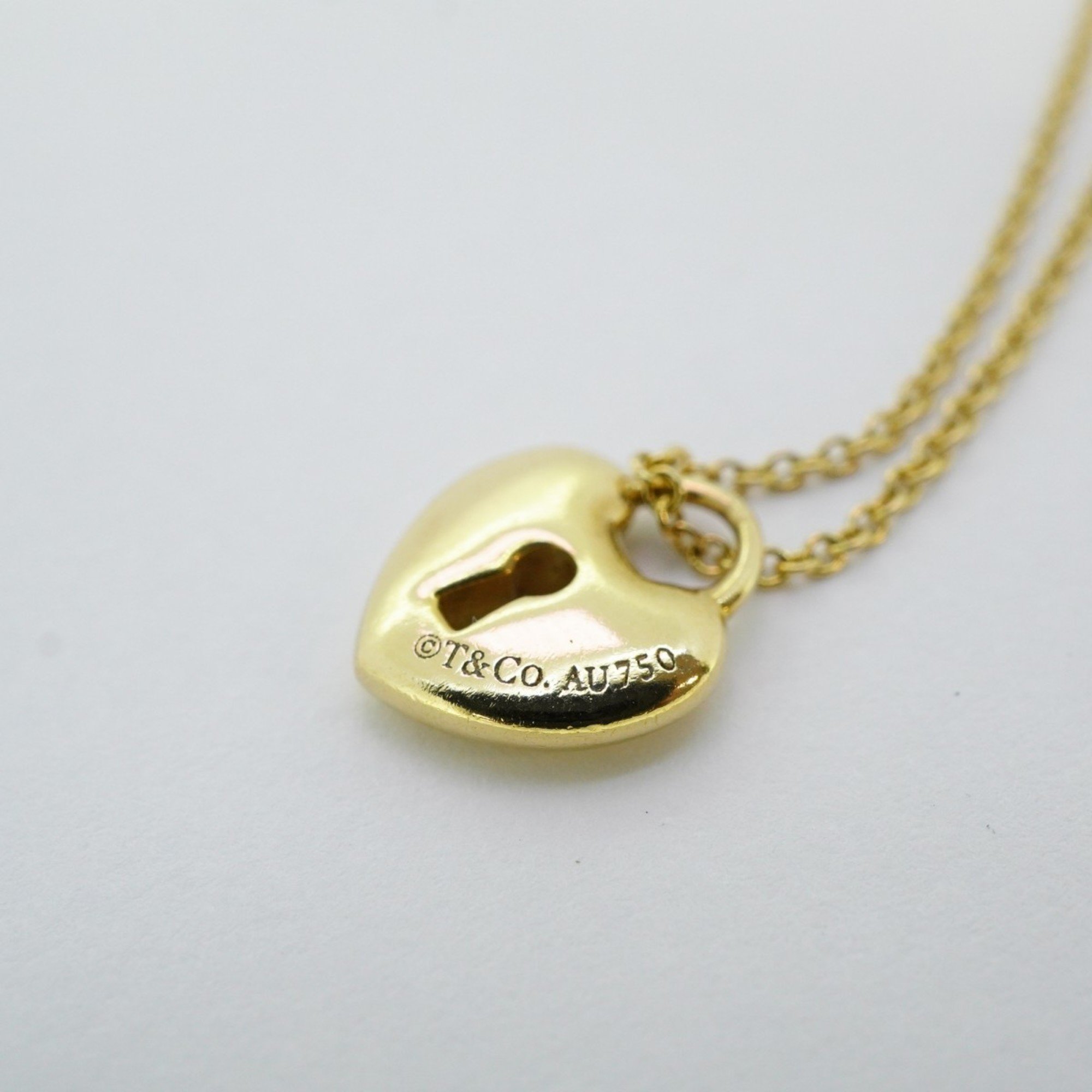 Tiffany Necklace Heart Lock K18YG Yellow Gold Ladies