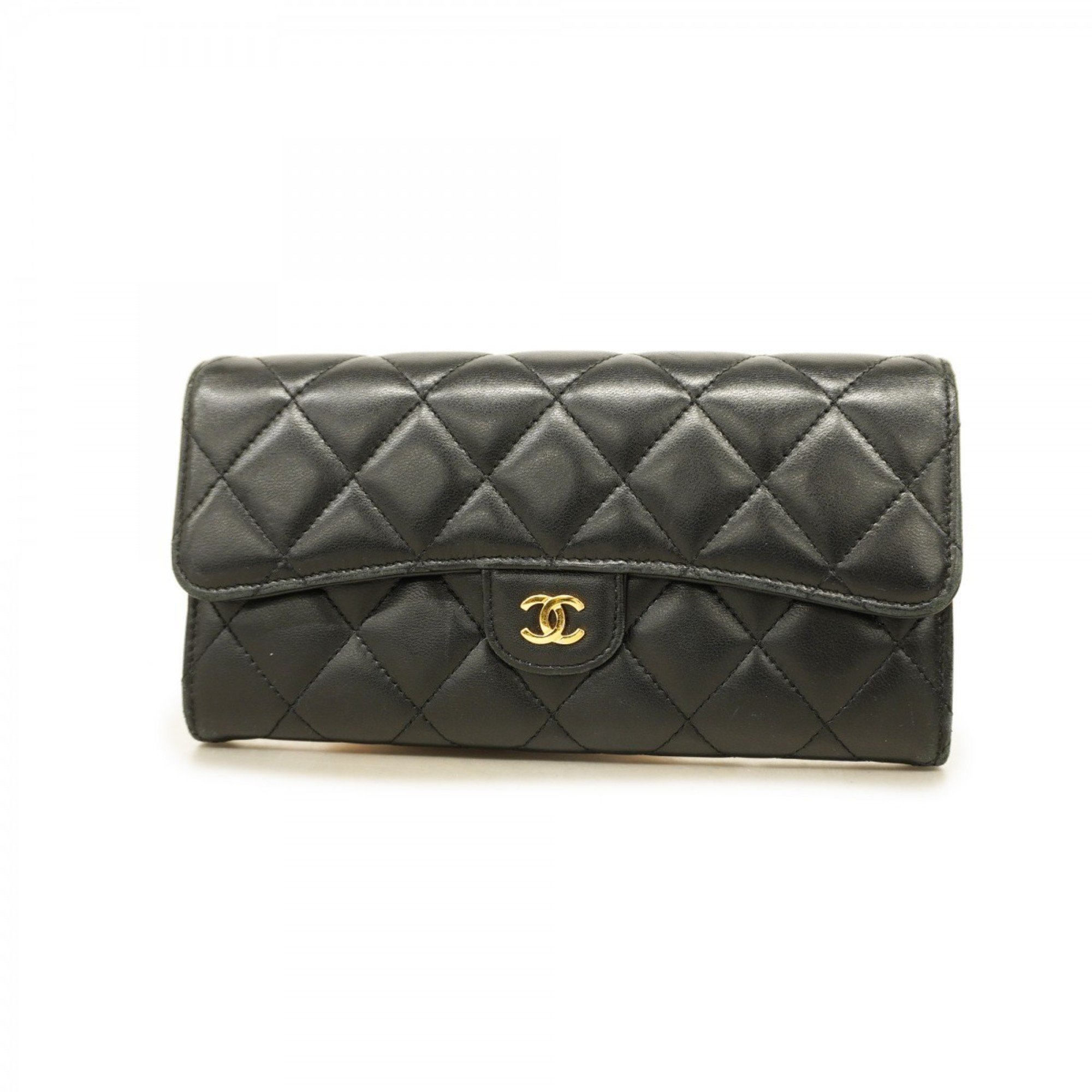 Chanel Long Wallet Matelasse Lambskin Black Women's