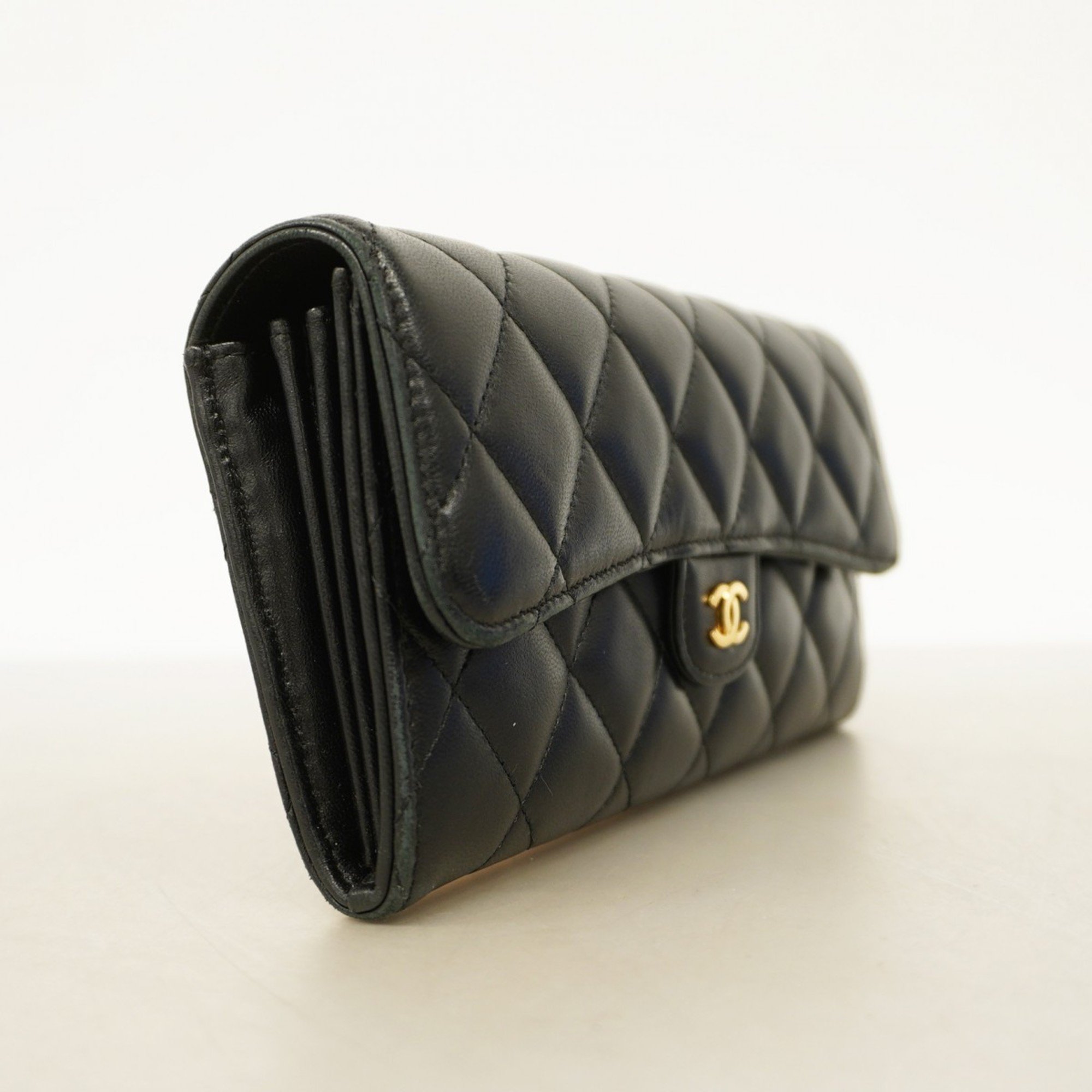 Chanel Long Wallet Matelasse Lambskin Black Women's