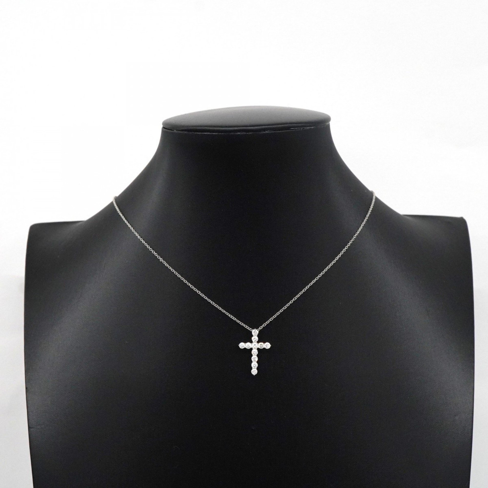 Tiffany Necklace Small Cross Diamond Pt950 Platinum Ladies