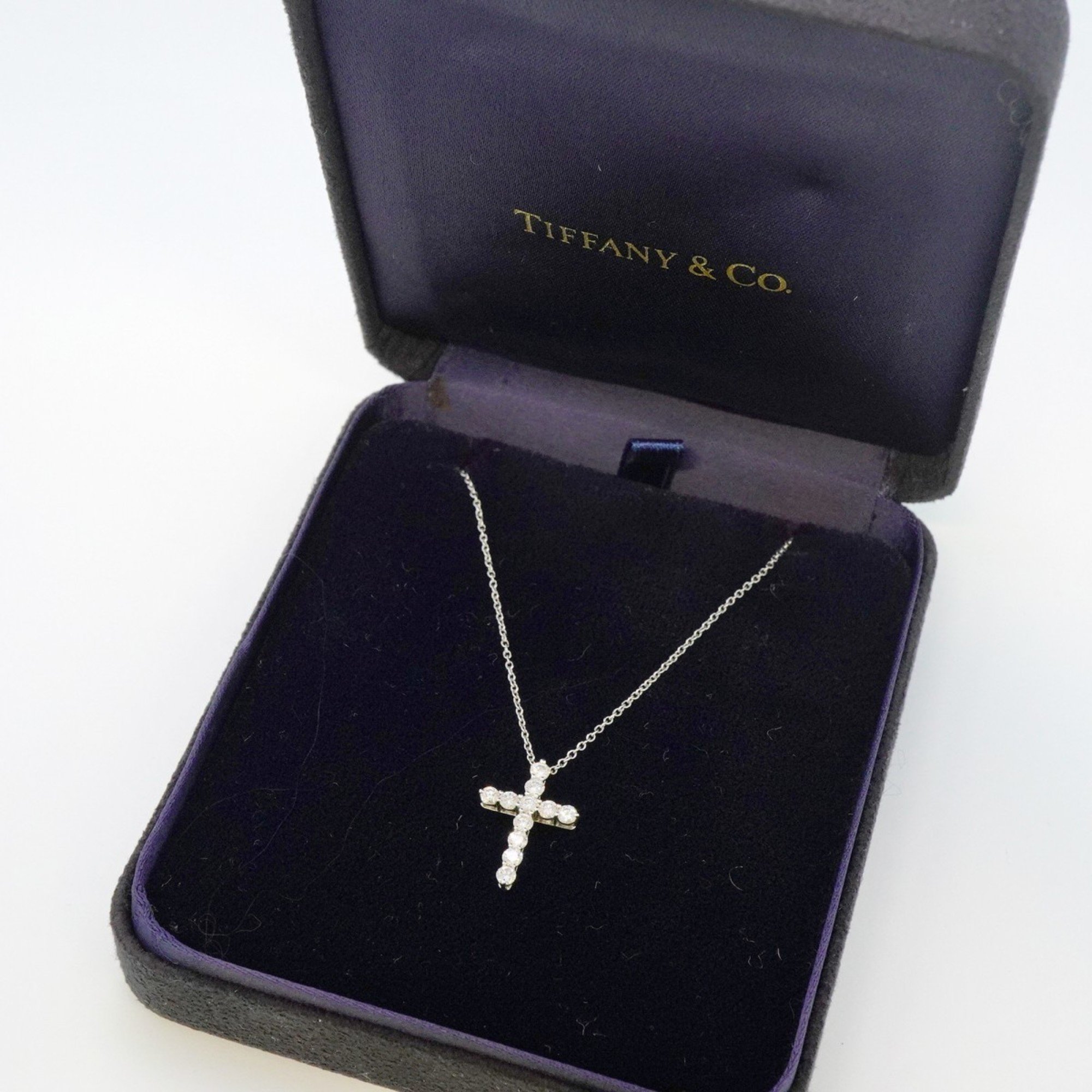 Tiffany Necklace Small Cross Diamond Pt950 Platinum Ladies