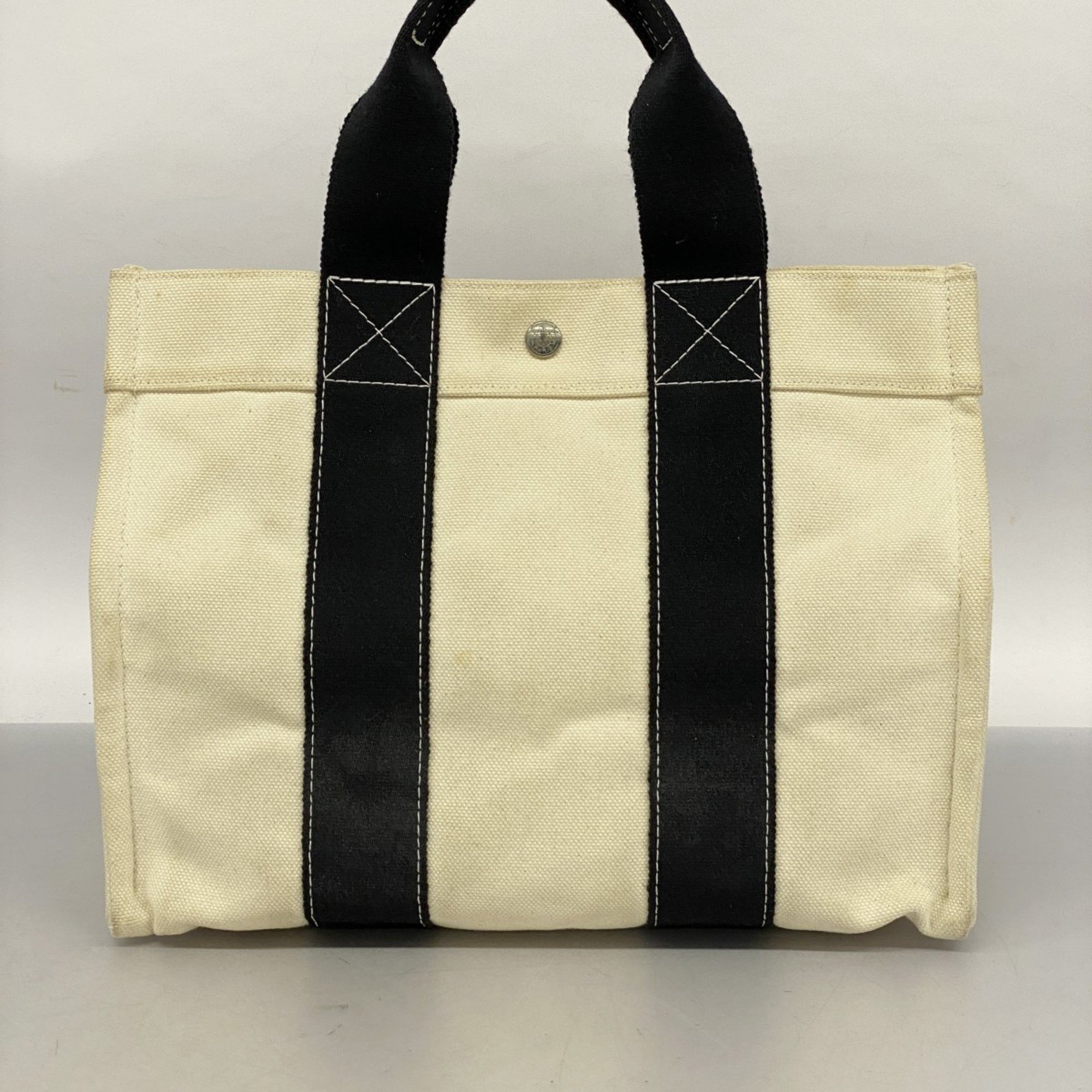 Hermes Tote Bag Bora PM Canvas White Black Women's