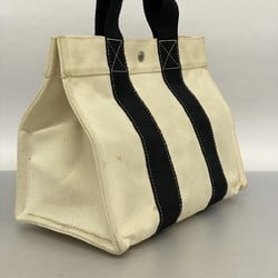 Hermes Tote Bag Bora PM Canvas White Black Women's