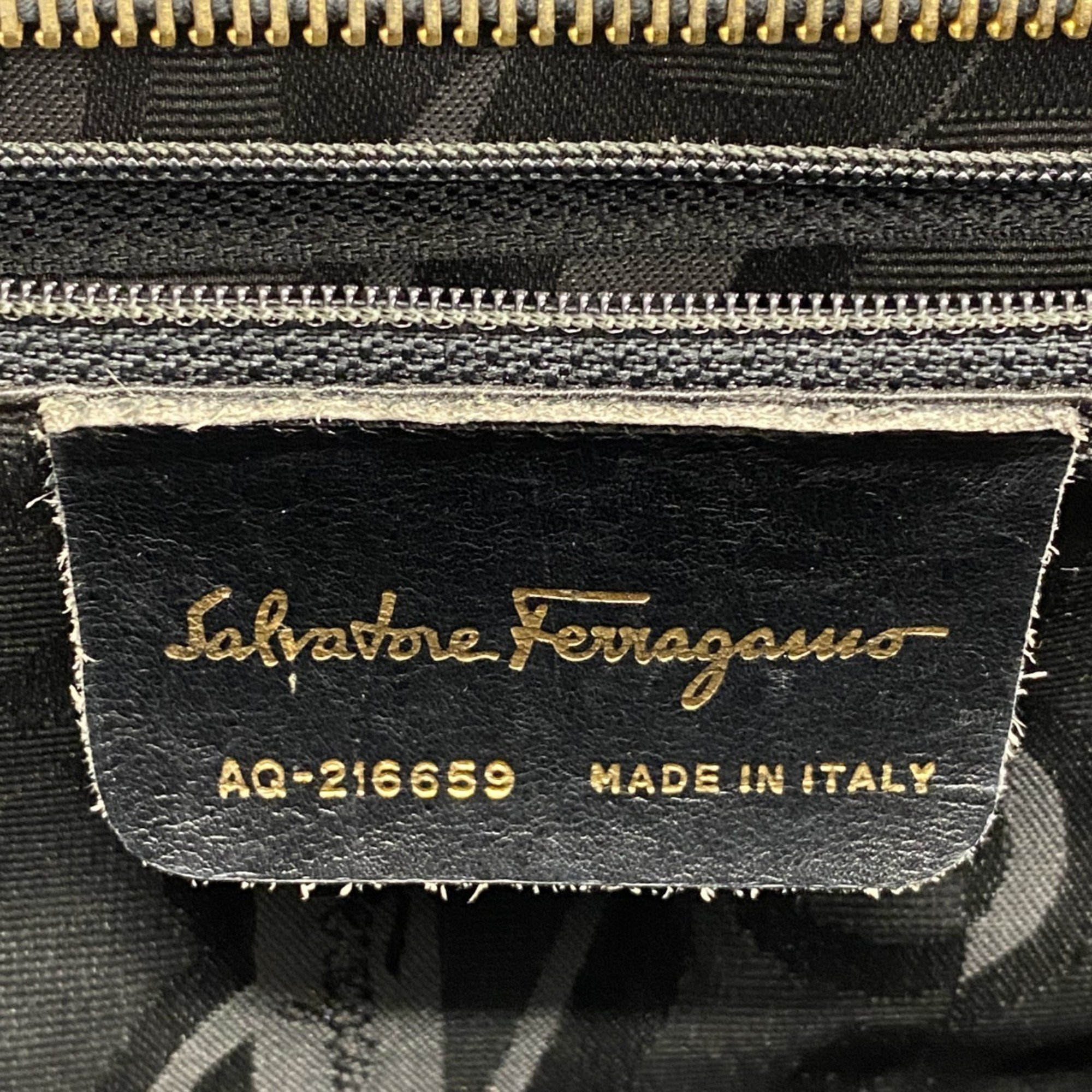 Salvatore Ferragamo Shoulder Bag Gancini Enamel Black Women's