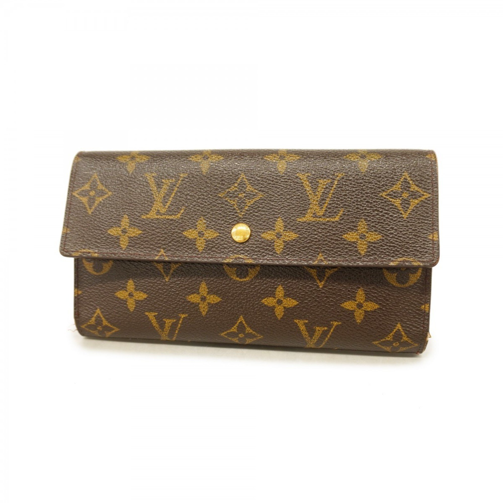 Louis Vuitton Tri-fold Long Wallet Monogram Porte Tresor International M61215 Brown Men's Women's