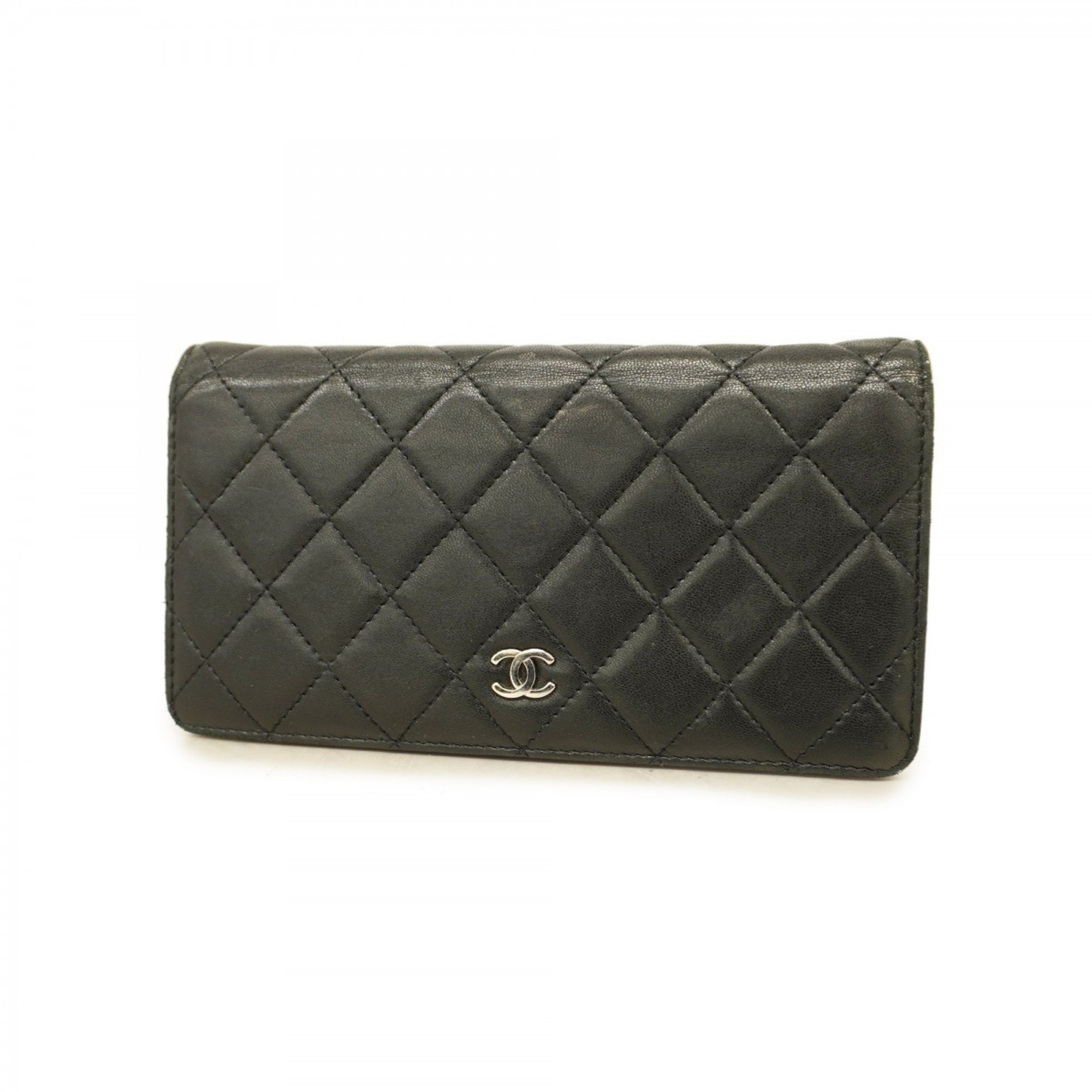 Chanel Long Wallet Matelasse Lambskin Black Women's