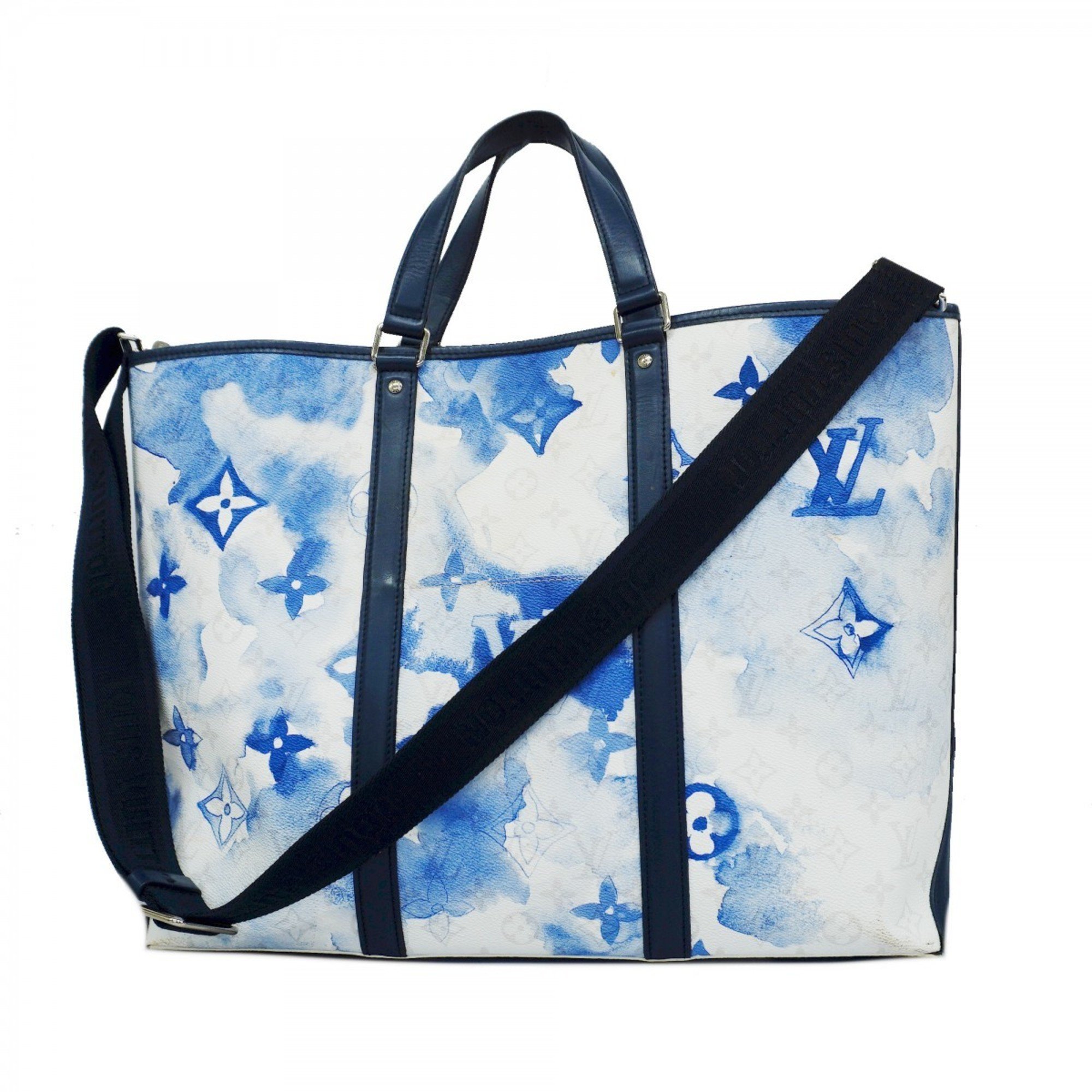 Louis Vuitton Tote Bag Monogram Watercolor Weekend GM M45755 White Navy Men's