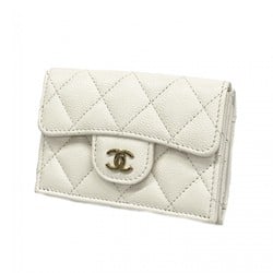 Chanel Tri-fold Wallet Matelasse Caviar Skin White Women's