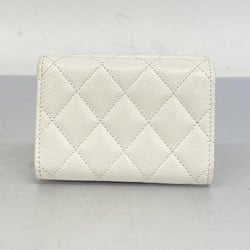 Chanel Tri-fold Wallet Matelasse Caviar Skin White Women's