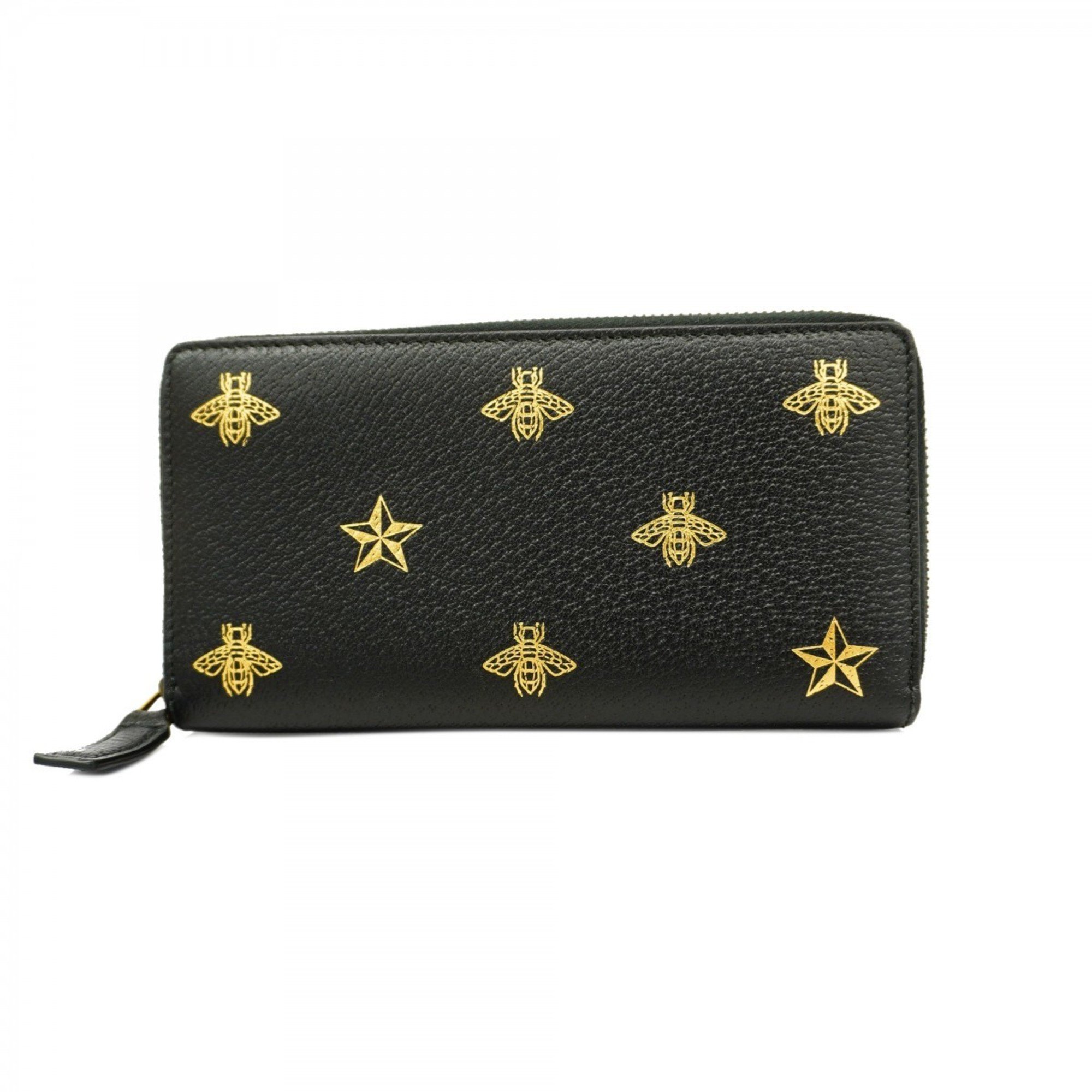 Gucci Long Wallet Bee & Star 495062 Leather Black Women's