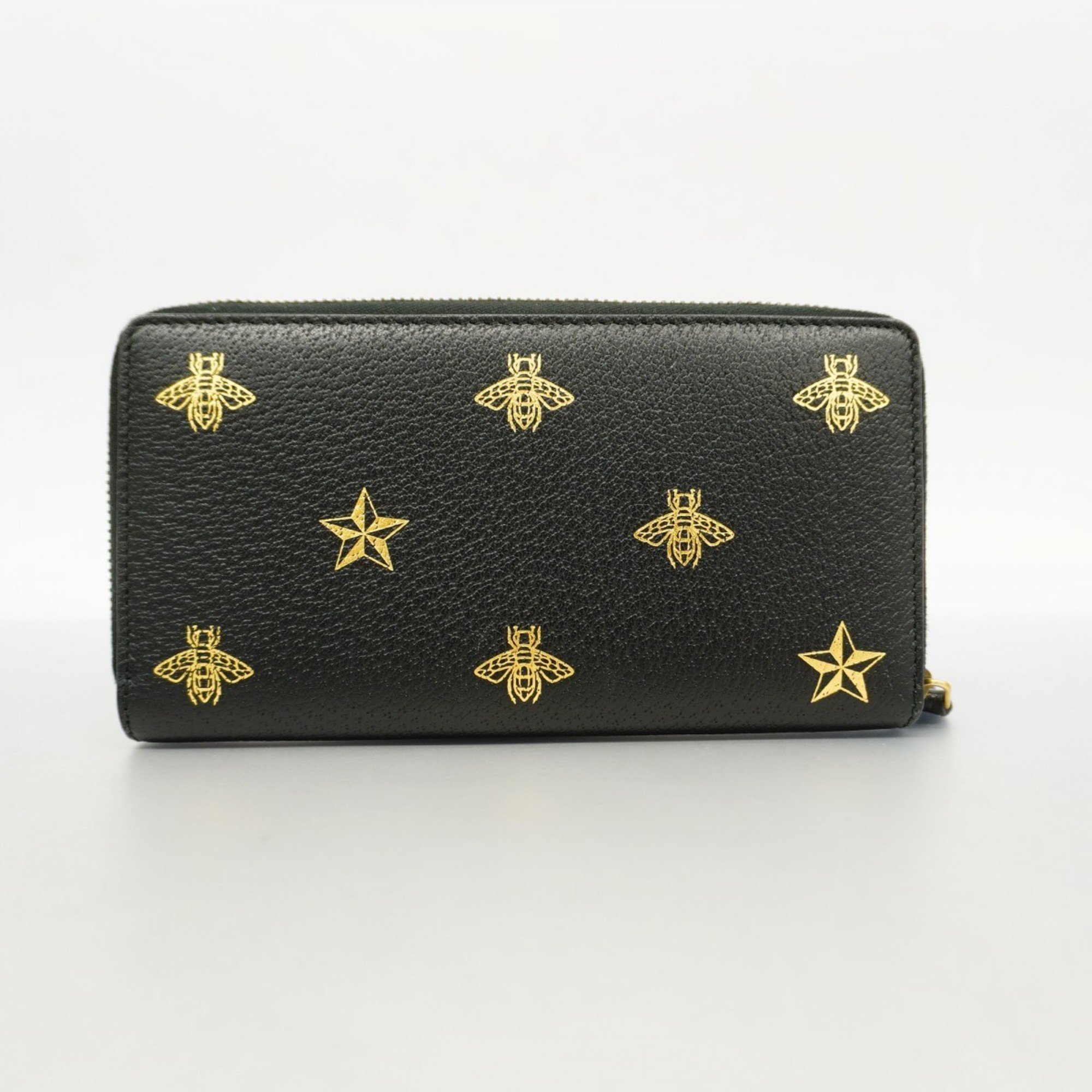 Gucci Long Wallet Bee & Star 495062 Leather Black Women's