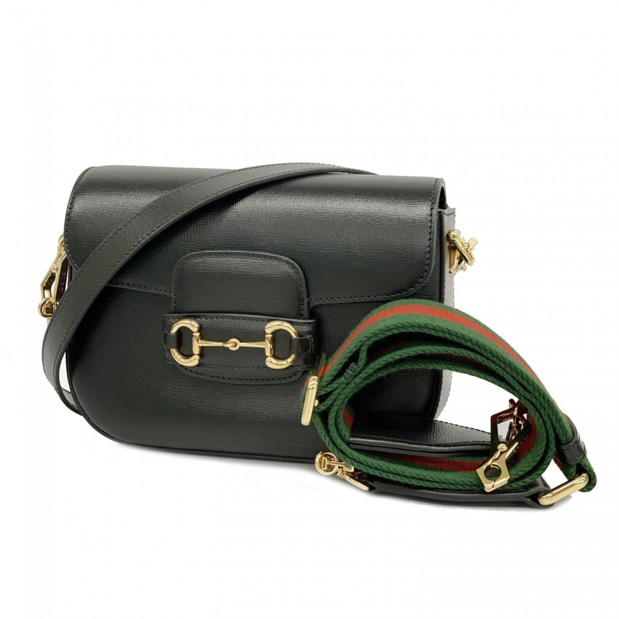 Gucci Shoulder Bag Shelly Line Horsebit 658574 Leather Black Women's