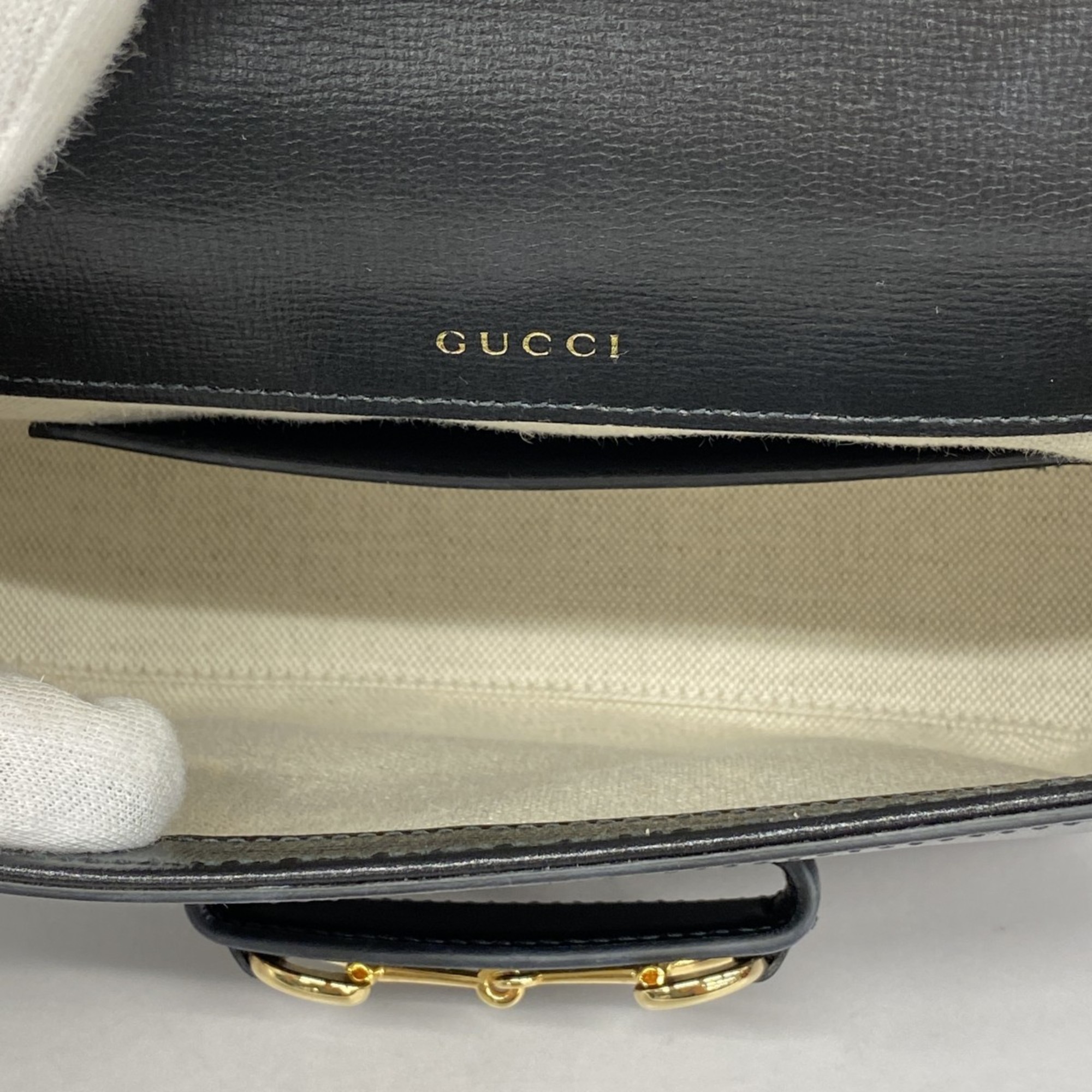 Gucci Shoulder Bag Shelly Line Horsebit 658574 Leather Black Women's